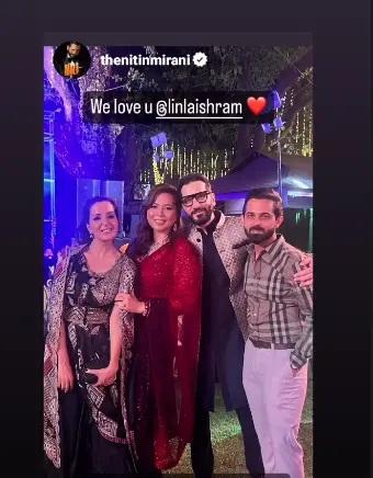 इस फोटो में हमें लिन लैशराम के लाल लहंगे की एक और झलक मिली.