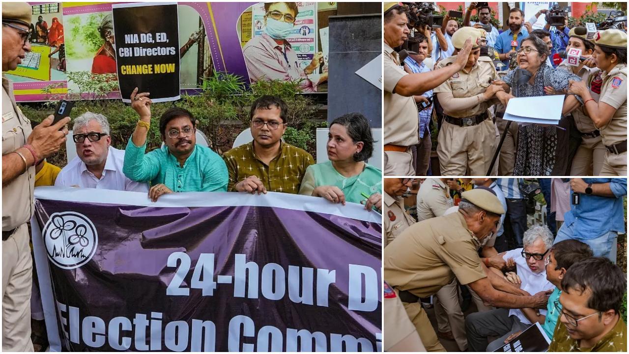 चुनाव आयोग (ईसी) कार्यालय के बाहर धरना दे रहे टीएमसी नेताओं को दिल्ली पुलिस ने हिरासत में ले लिया. 