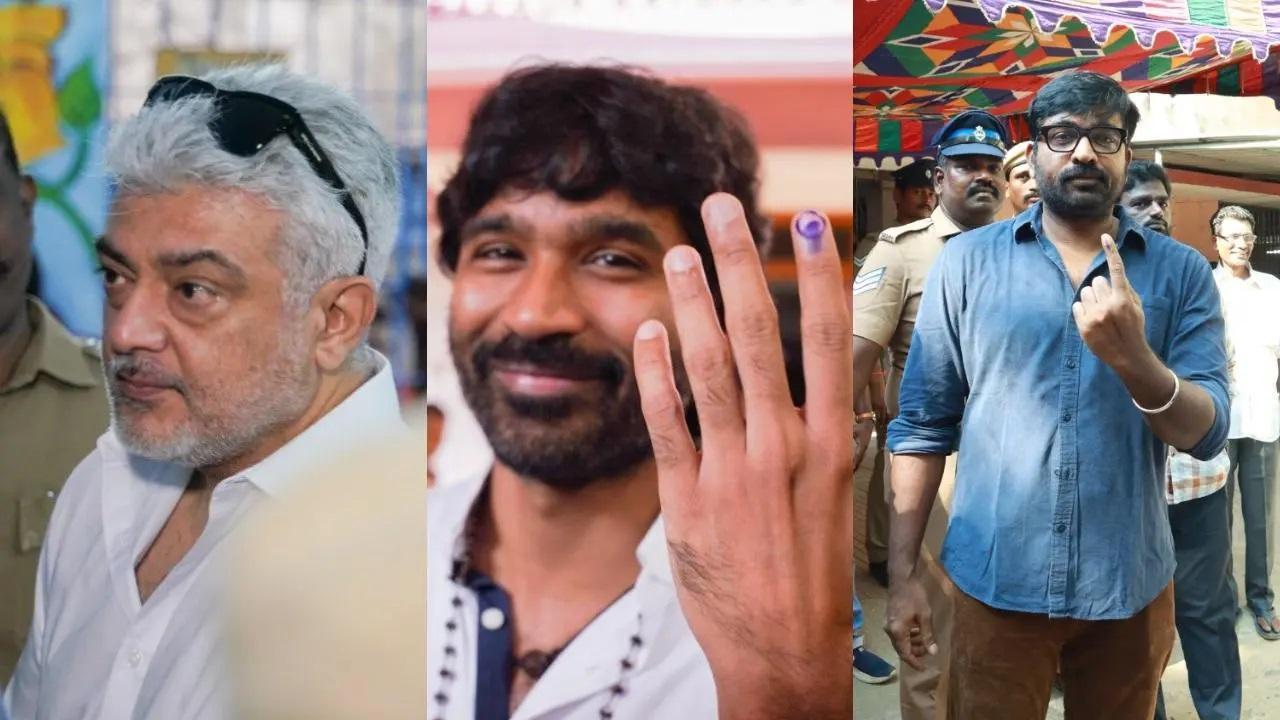 वोट देने के बाद अजित कुमार, धनुष और विजय सेतुपति की फोटोज़