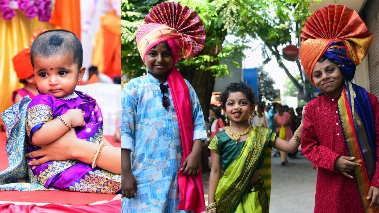 बच्चों को पारंपरिक पोशाक में और साफा लगाए देखा जा सकता है.