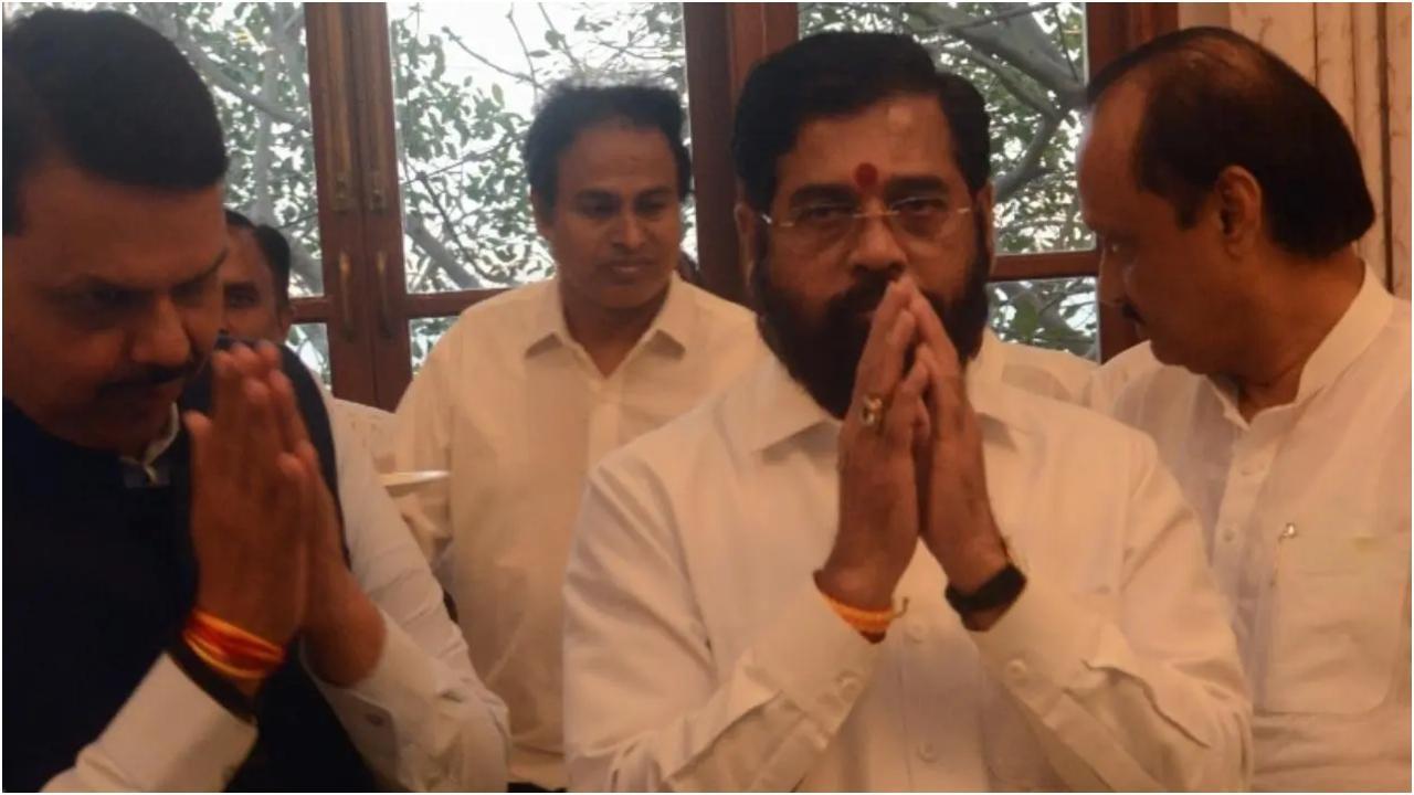 रविवार को सीएम एकनाथ शिंदे, डिप्टी सीएम देवेन्द्र फड़णवीस और अजित पवार. तस्वीर/सतेज शिंदे