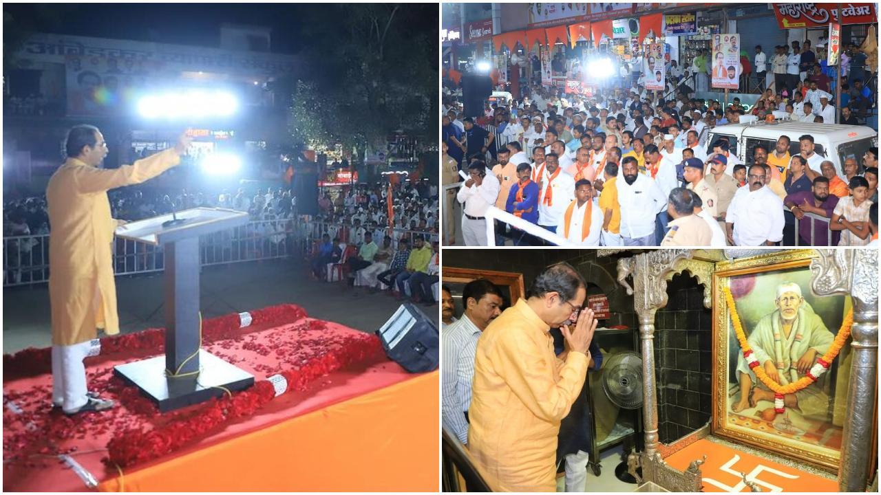 सोनाई, राहुरी और फिर श्रीरामपुर में सभाओं में  लोगों से बात करते हुए उद्धव ठाकरे ने बीजेपी पर निशाना साधा है. (Photos: शिवसेना Uddhav Balasaheb Thackeray)