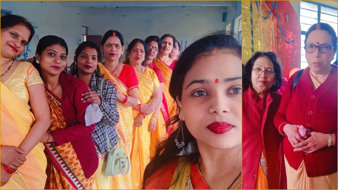 इस दौरान अध्यापिकाएं भी पीले रंग के परिधान में नज़र आईं.