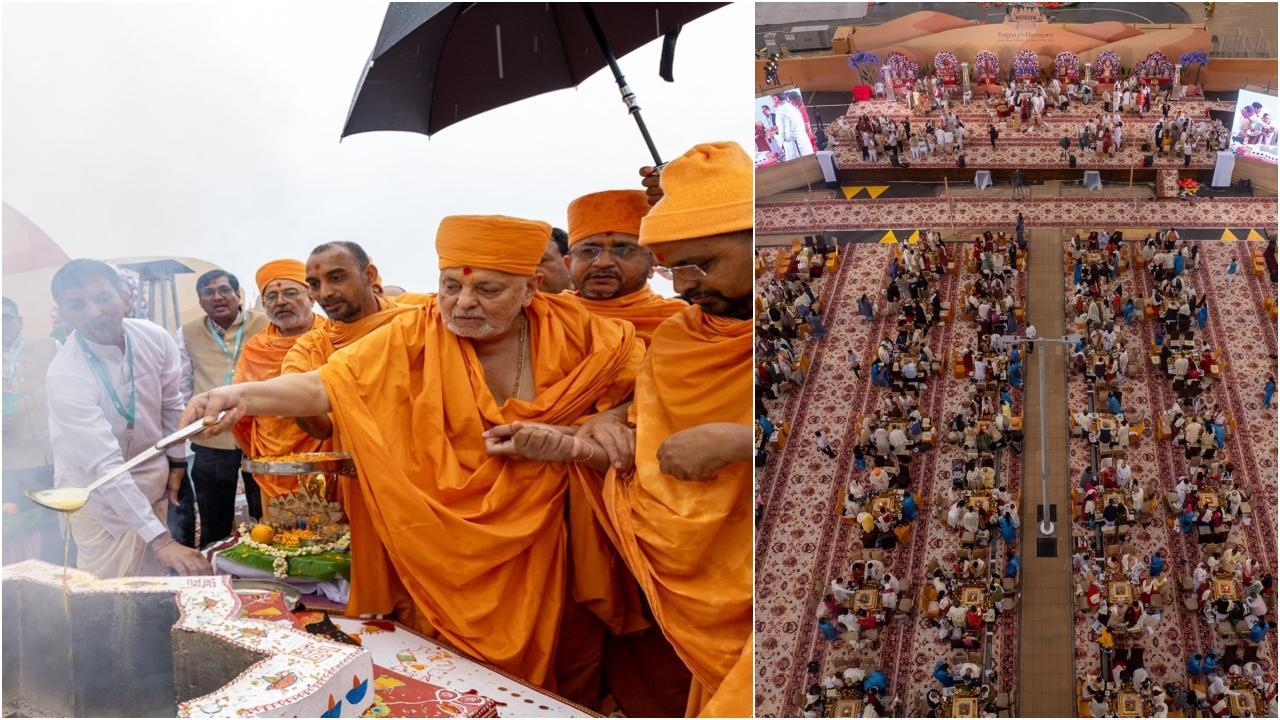 आबू धाबी में ईश्वरचरण स्वामी यज्ञ अनुष्ठान कराते हुए