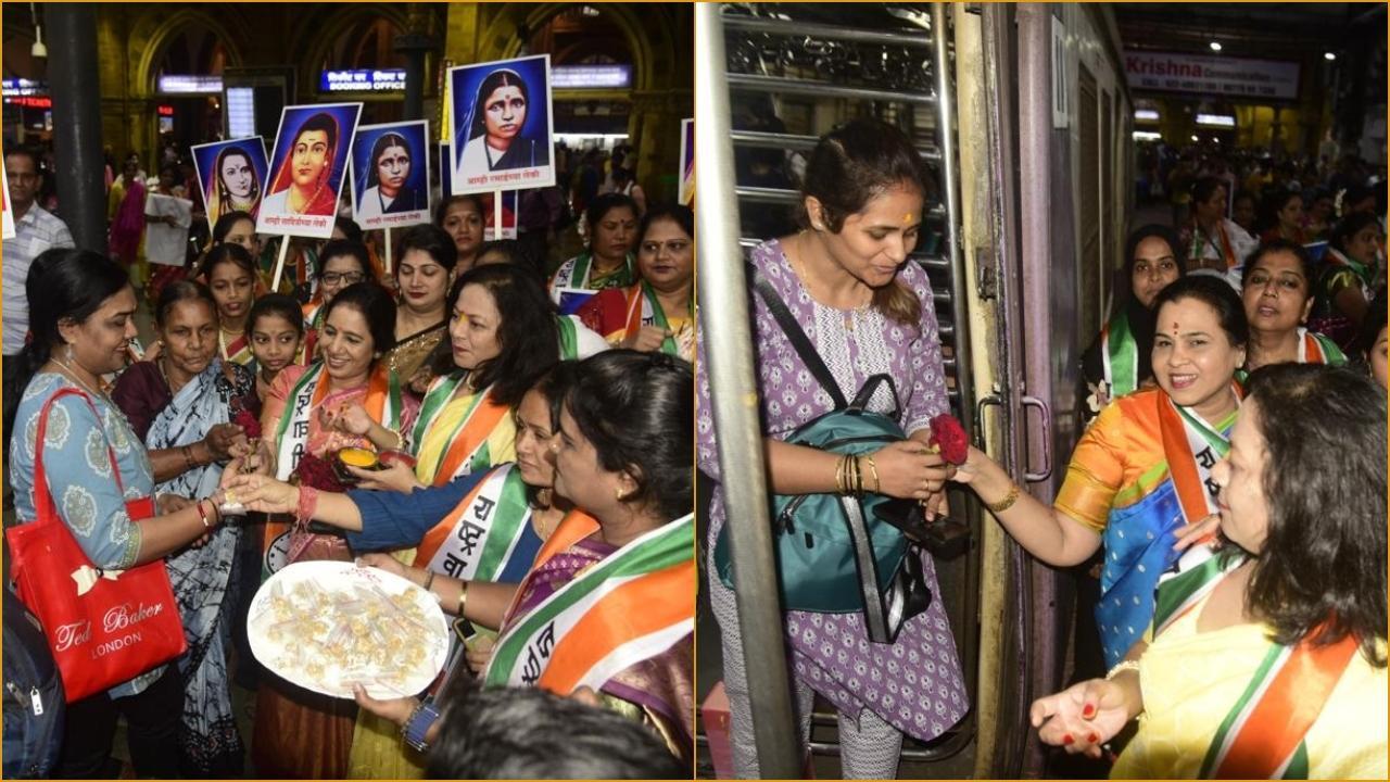 महिला यात्रियों के साथ संक्रांति मनाते हुए महिला आयोग कार्यकर्ता. (सभी फोटो/अतुल कांबले)