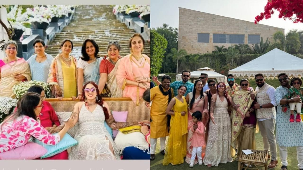 मेंहदी के दौरान पोज देते इरा खान के साथ फैमली और फ्रेंड्स. (फोटो/इरा खान/इंस्टाग्राम स्टोरी)