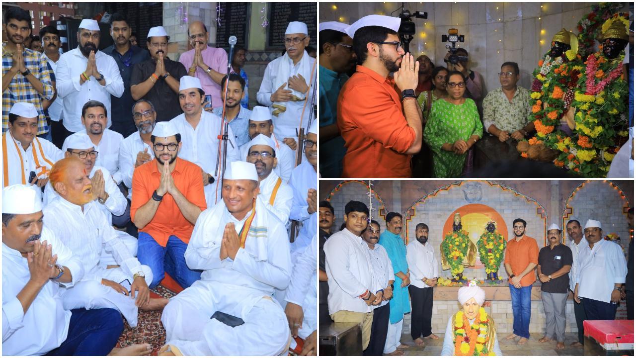 तस्वीरों में आप देख सकते है कि मंदिर में उपस्थित भक्तों के साथ मिलकर आदित्य ठाकरे ने धार्मिक गतिविधियों में भाग लिया. 