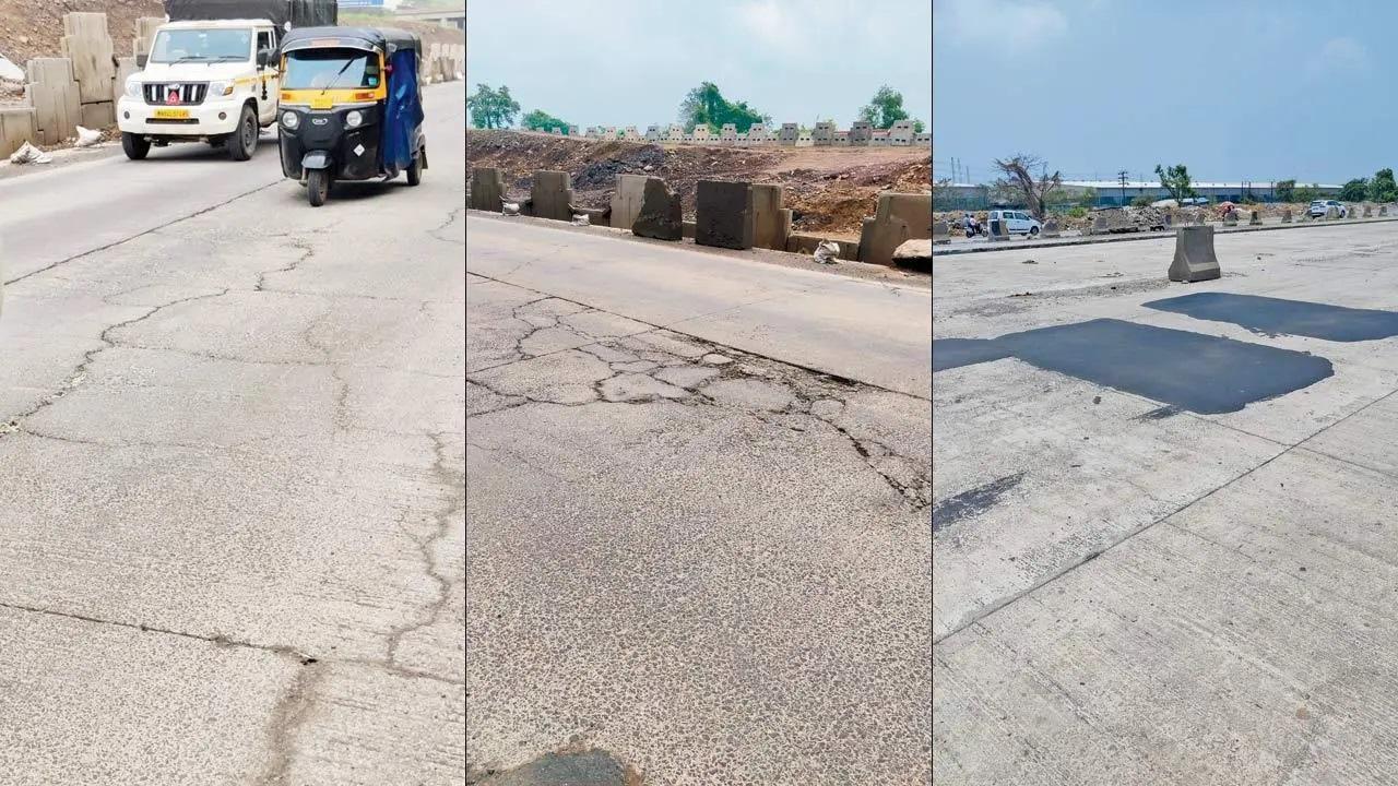मुंबई-नासिक राजमार्ग पर ठाणे और पडघा टोल प्लाजा के बीच असमान सतह.