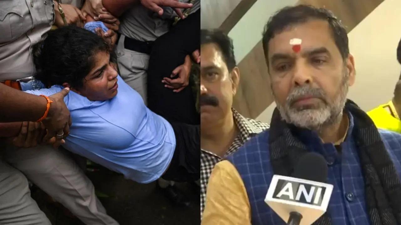 जंतर मंतर पर विरोध प्रदर्शन करते पहलवान, संजय सिंह (तस्वीर: एएफपी/एएनआई)