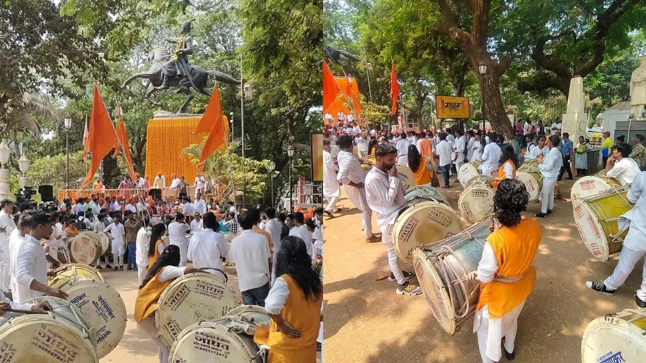ढोल बजाकर मनाई गई शिवाजी महाराज की जयंती. तस्वीर/समीर मारकंडे
