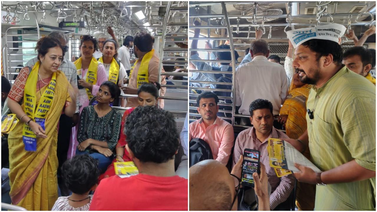मुंबई की लाइफलाइन के तौर पर महत्व रखने वाली लोकल ट्रेन में आम आदमी पार्टी के कार्यकर्ता इंडिया गठबंधन के लिए वोट मांगे. 