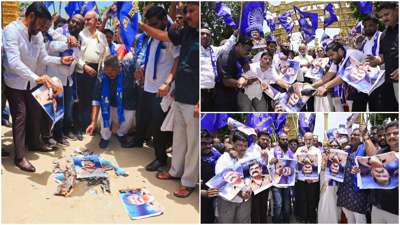 जितेंद्र आव्हाड के खिलाफ प्रदर्शन के लिए रिपब्लिकन पार्टी के कार्यकर्ता गुरुवार को मुंबई के चैत्यभूमि पहुंचे.