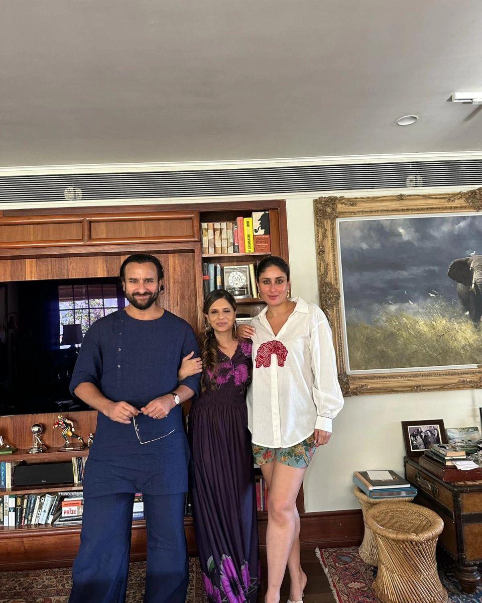 एक तस्वीर में सबा पटौदी अपने भाई सैफ और भाभी करीना के साथ भी नजर आई. 
