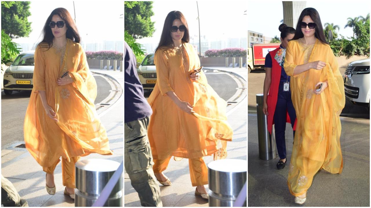 लाइट ऑरेंज कलर के सूट में कैटरीना कैफ काफी खूबसूरत दिखाई दे रही थी. (Photographer - Yogen Shah)