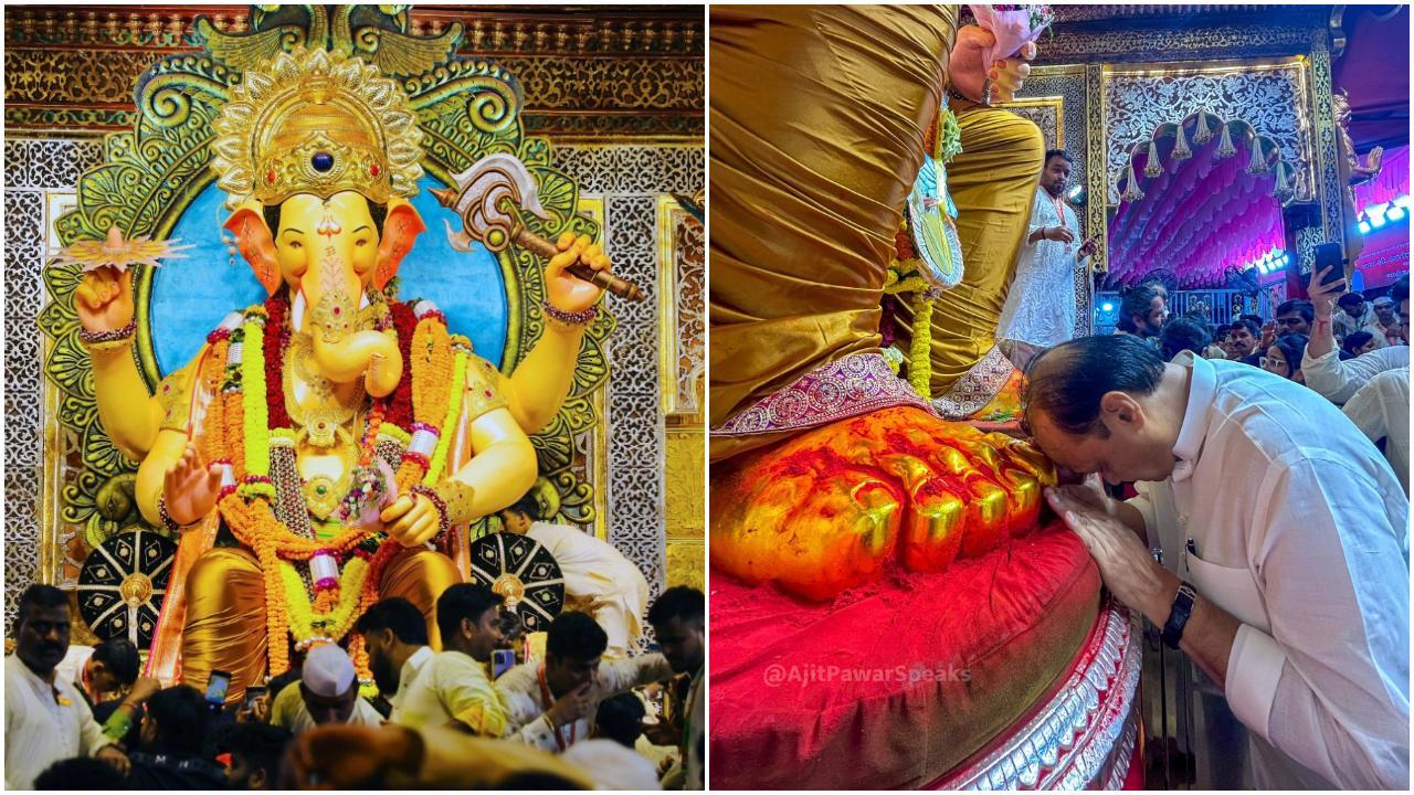 अजित पवार सुबह-सुबह लालबाग के राजा के दर्शन करने पहुंचे थे. (X Pics, Ajit Pawar)