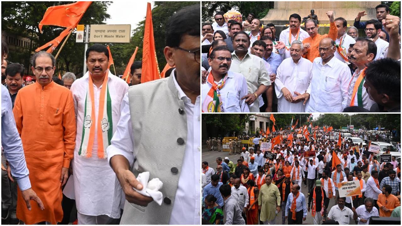 आंदोलन के तहत आज महाविकास अघाड़ी के प्रमुख नेता और हजारों कार्यकर्ता मुंबई के हुतात्मा चौक पर एकत्रित हुए है. (Pics/Atul Kamble)
