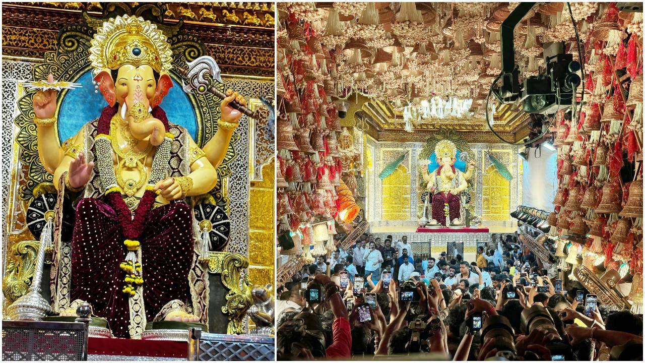 जैसे ही लालबाग के राजा की पहली झलक सामने आई, भक्तों की उम्मीदें पूरी हो गईं.  (Pic/Atul Kamble) 