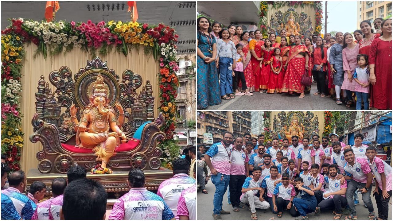 पारंपरिक ढोल-ताशों की धुन और भक्ति गीतों के बीच सभी भक्तों ने मिलकर गणपति बाप्पा की प्रतिमा को मंडप में स्थापित किया. 