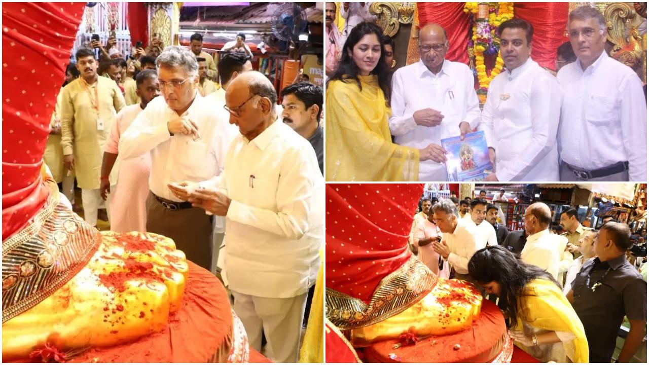 शरद पवार के पहुंचने पर लालबागचा राजा सार्वजनिक गणेशोत्सव मंडल के वरिष्ठ सदस्यों ने उनका स्वागत किया.