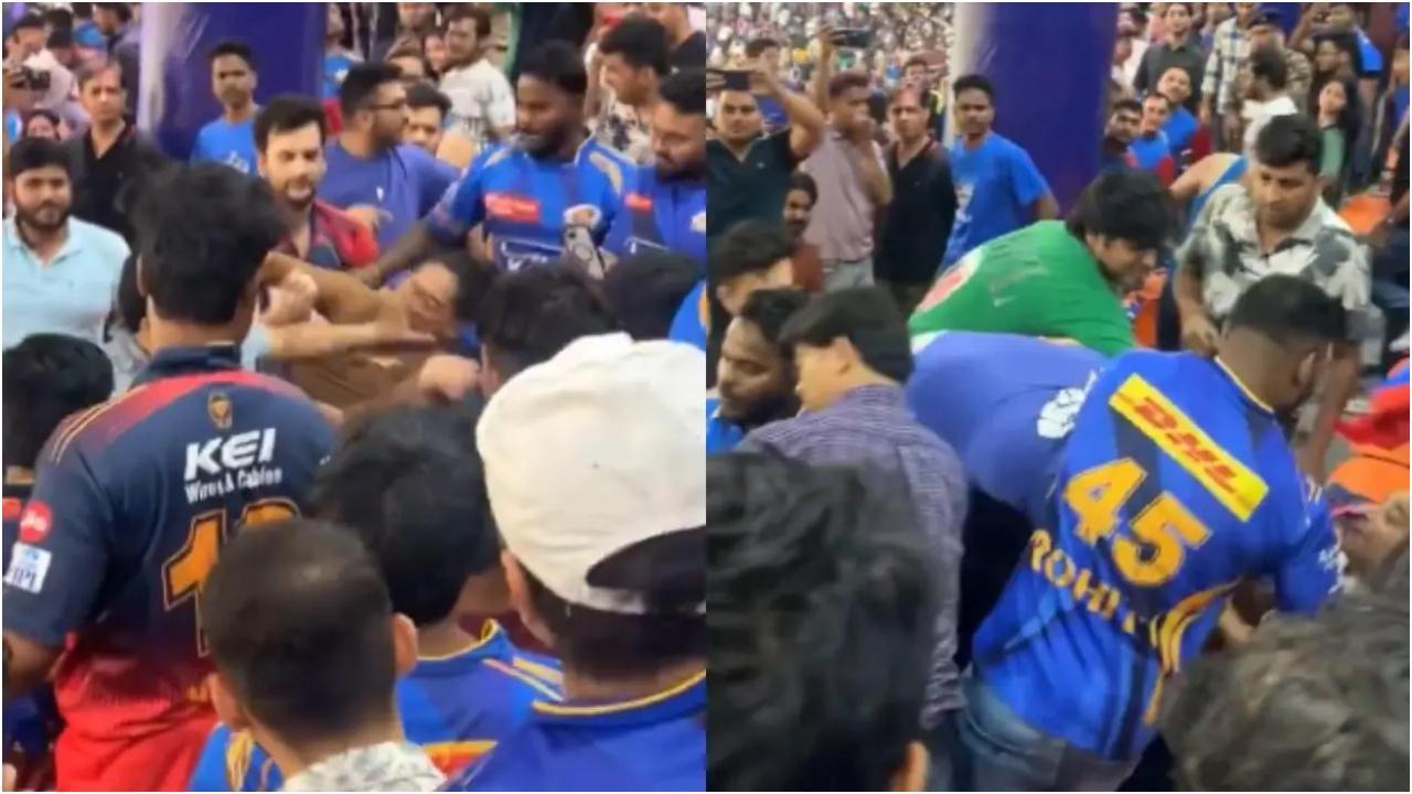 डीसी बनाम एमआई मैच के दौरान स्टैंड में प्रशंसकों के बीच झड़प (तस्वीर: स्क्रीनग्रैब/एक्स)