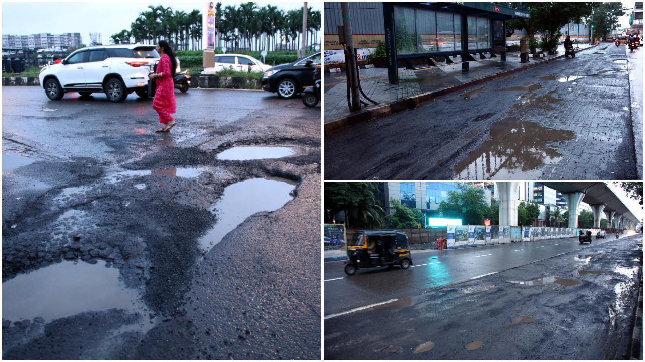 IPhotos: बारिश थमी, पर गड्ढों का हमला जारी, BKC की सड़कें बनी मौत का जाल