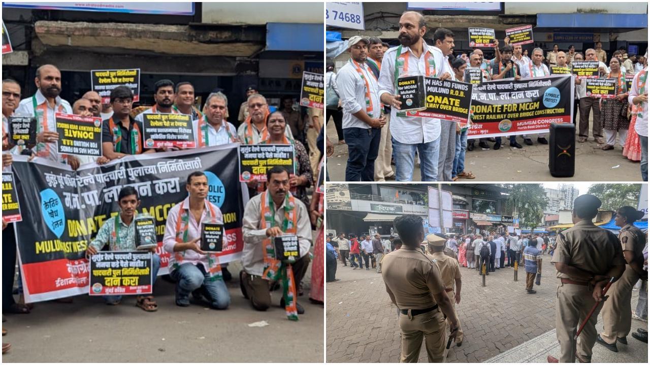 Iअधूरे मुलुंड फुटओवर ब्रिज पर कांग्रेस का हल्ला बोल, सड़क पर उतरे कार्यकर्ता