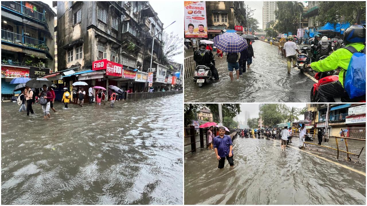 तस्वीरों में साफ देखा जा सकता है कि कैसे भारी जलभराव ने पुल को डुबो दिया है और लोग पानी में पैदल ही रास्ता तय करने को मजबूर हो गए हैं. (Pics / Ashish Raje)