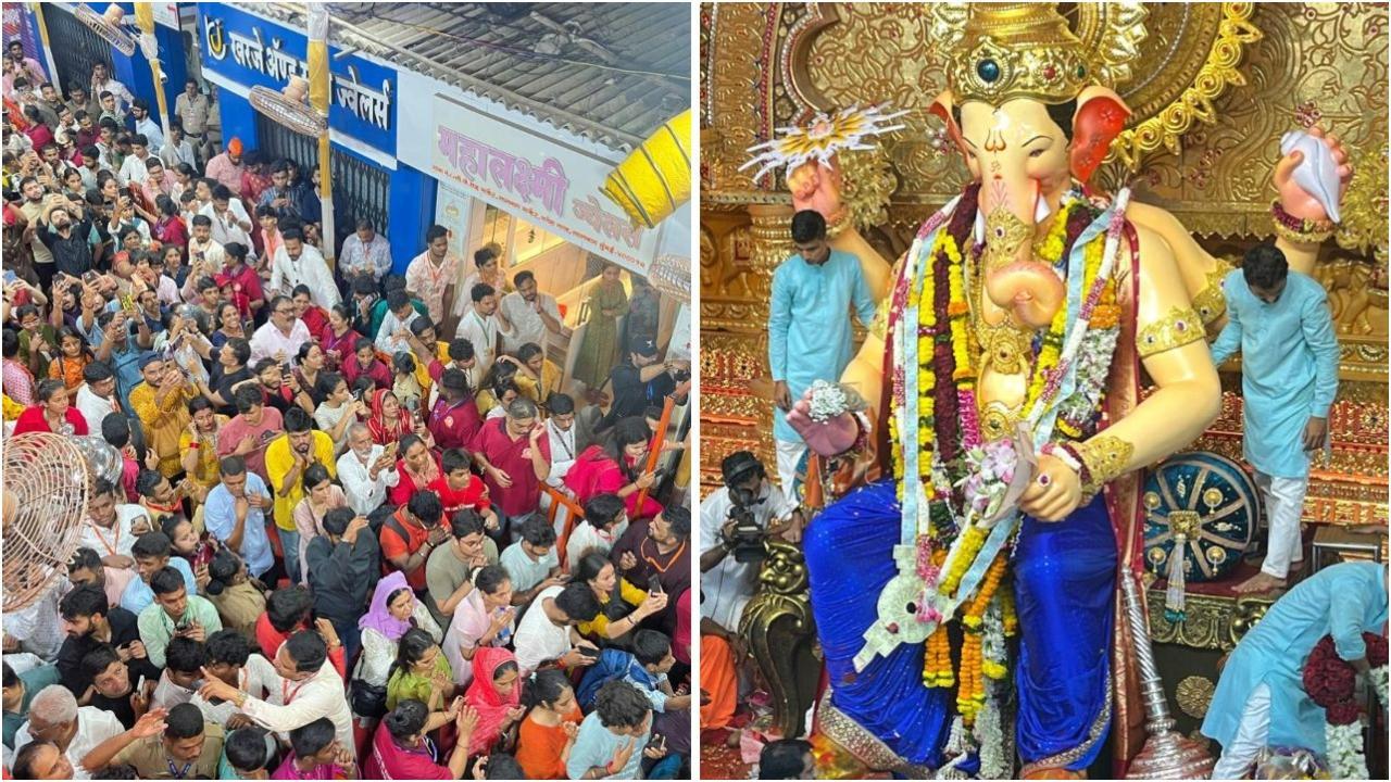 मुंबई के लालबागचा राजा में भारी भीड़ में संघर्ष करते लोग. तस्वीर/अनुश्री गायकवाड़