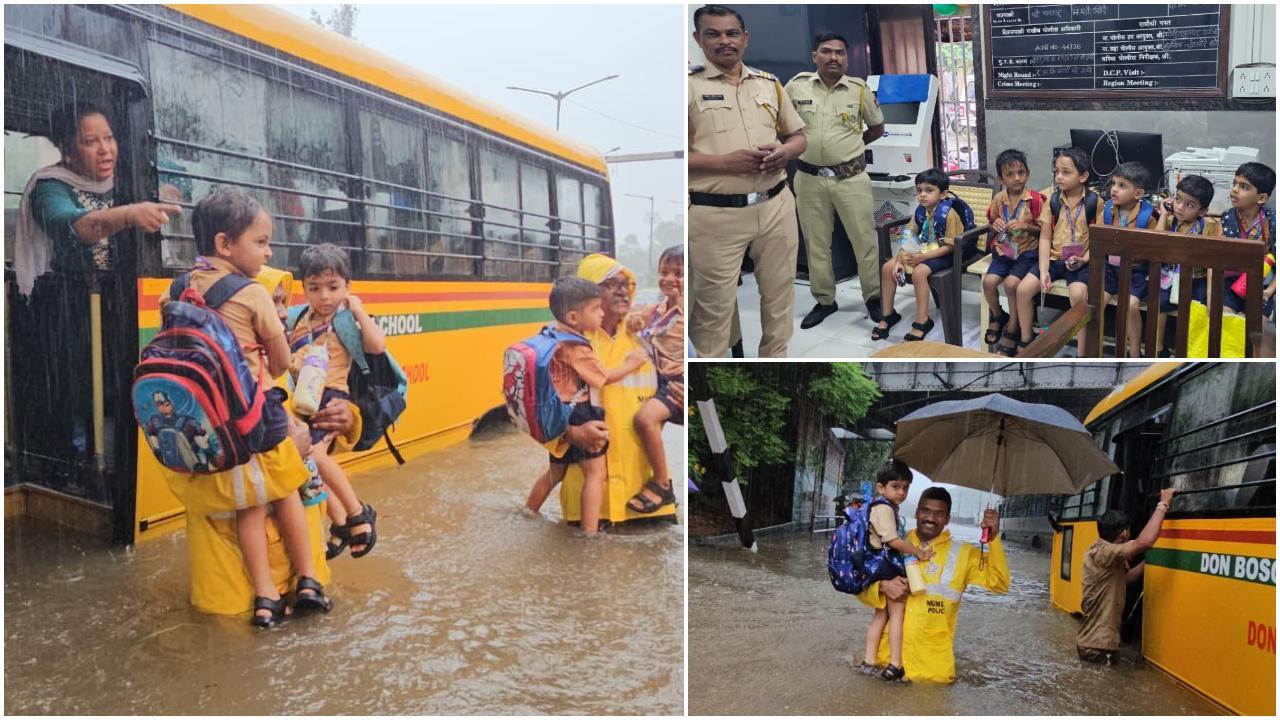 Iमुंबई की बारिश बनी आफत, मासूमों से भरी बस पानी में अटकी, पुलिस ने किया रेस्क्यू