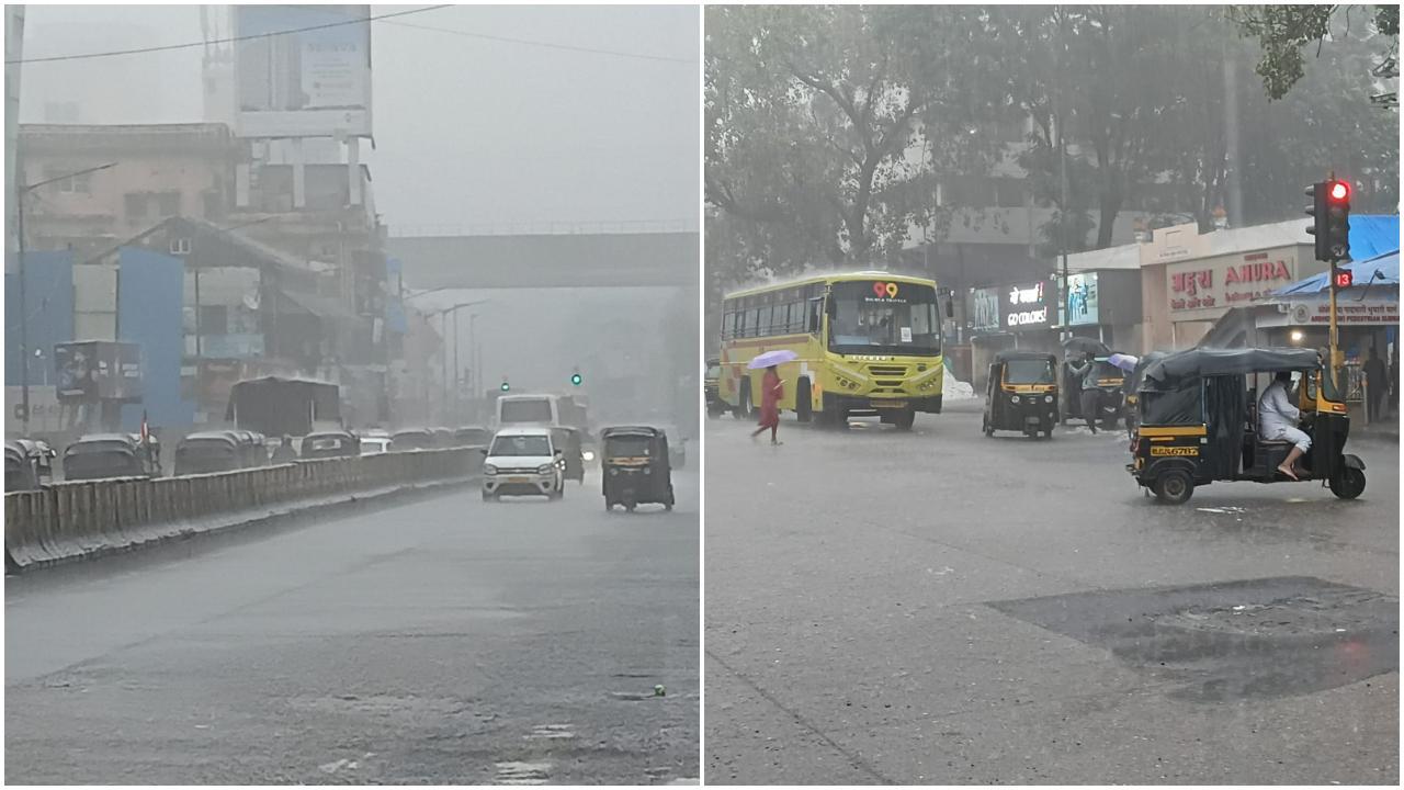 तेज बारिश के कारण सड़क पर घुटनों तक पानी भर गया, जिससे दोपहिया वाहन बार-बार बंद हो रहे थे. कारें और ऑटो रिक्शा भी पानी में रुकते नजर आए. (Pics / Satej Shinde)