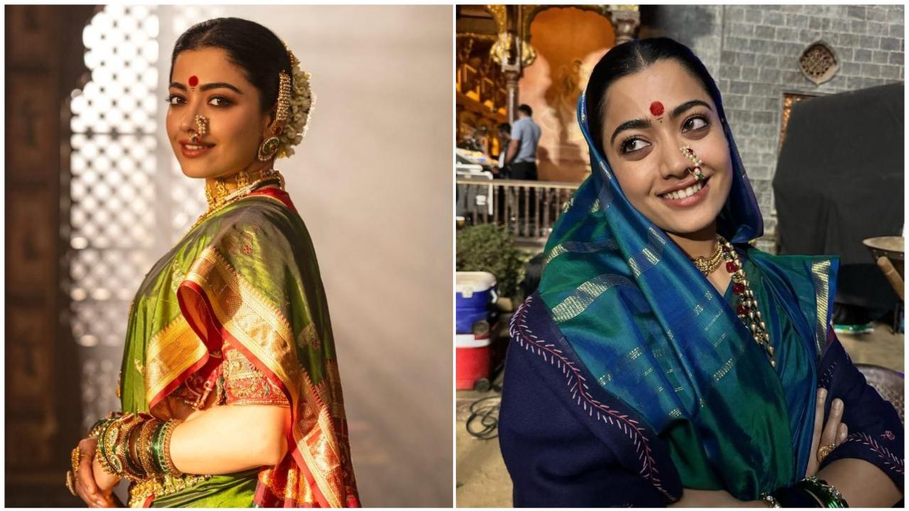 फिल्म में, कई लुक के बीच, रश्मिका ने पारंपरिक महाराष्ट्रीयन साड़ी पहनी हुई है, जो उन्हें येसुबाई के रूप में बहुत शाही लुक दे रही है.