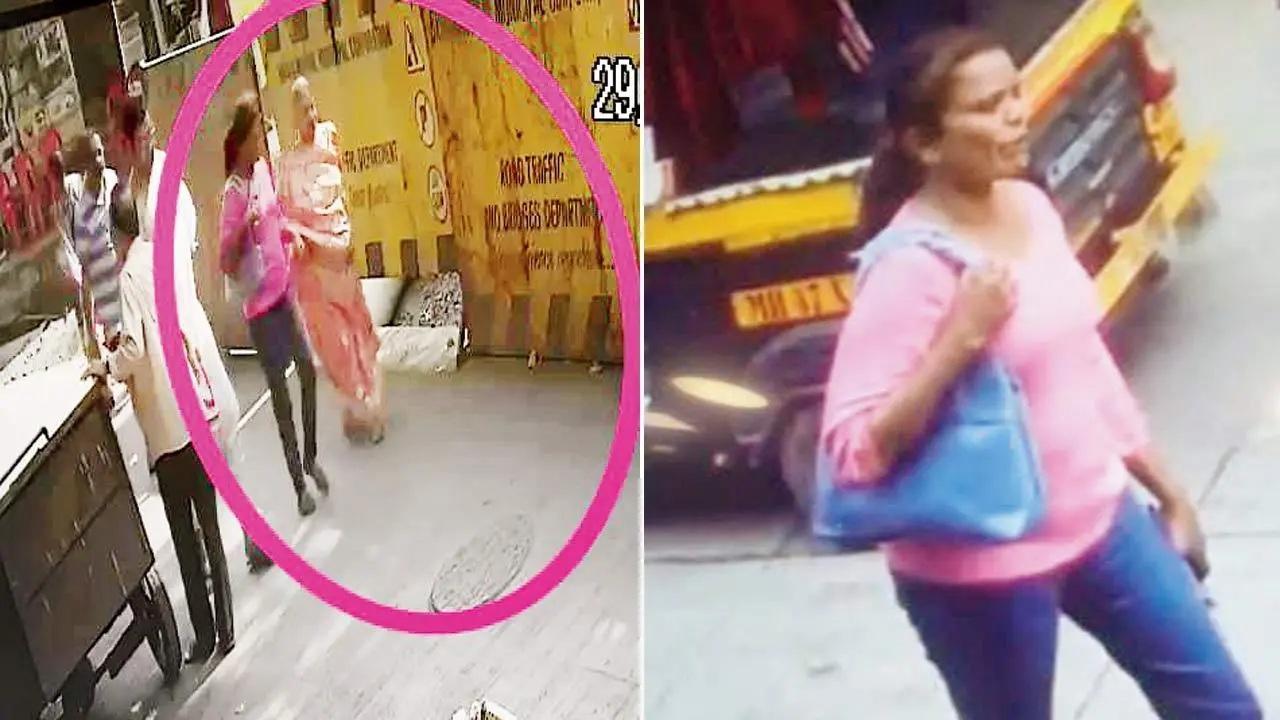 जयाबेन गांधी के साथ आरोपी महिला का सीसीटीवी फुटेज; (दाएं) आरोपी महिला
