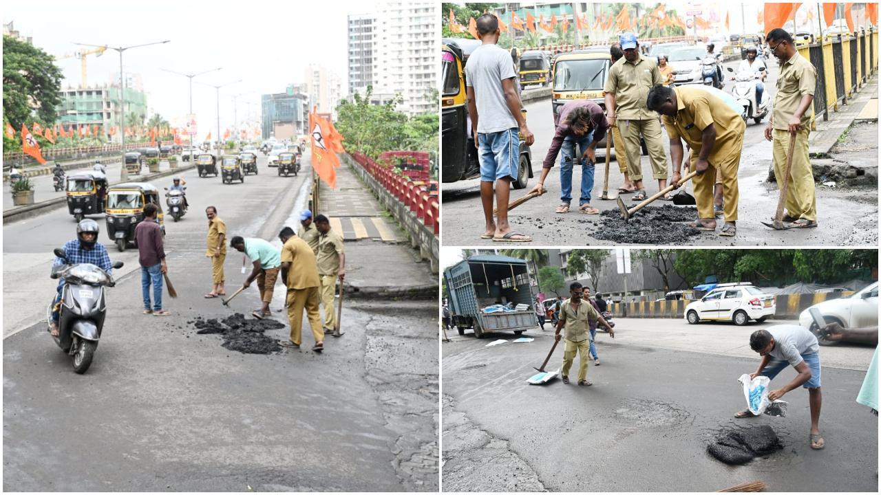 एफएम करियप्पा फ्लाईओवर पर बने इन गड्ढों की शिकायत स्थानीय निवासियों और यात्रियों द्वारा बीते कुछ दिनों से की जा रही थी. (PHOTOS: SATEJ SHINDE)