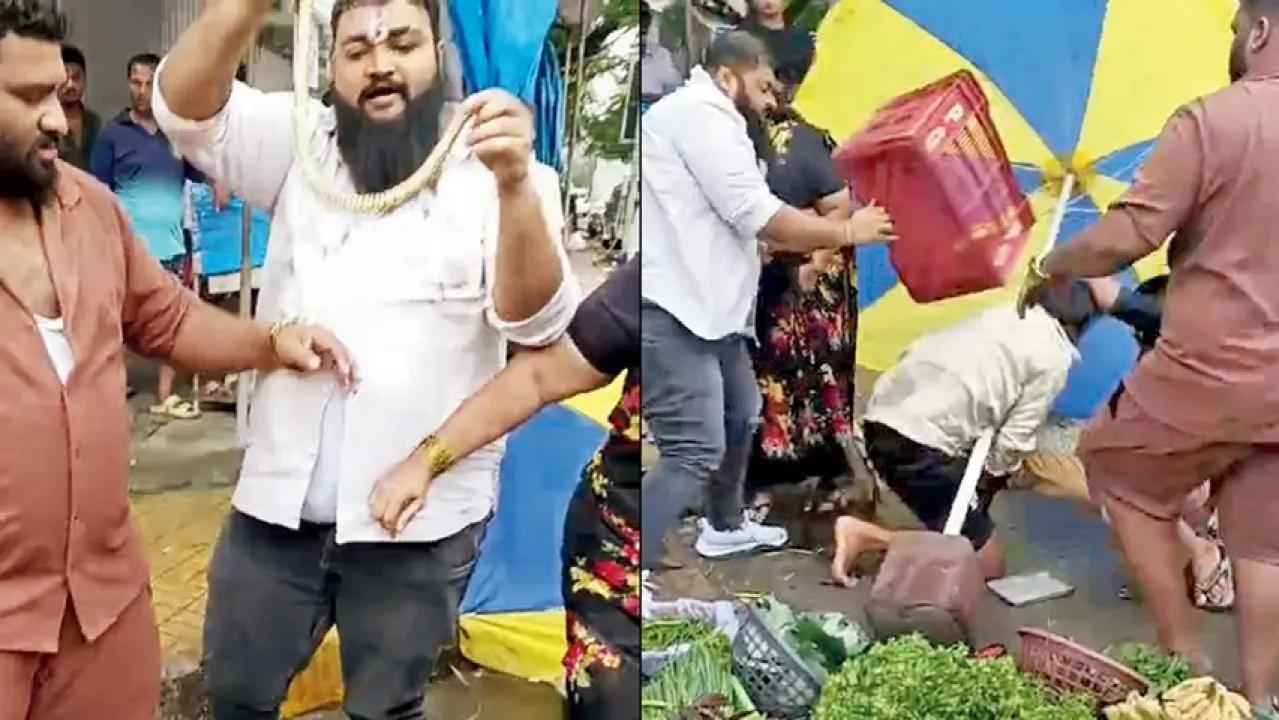 आरोपी अक्षय पाटिल (सफेद रंग में) और सागर पाटिल (भूरे रंग में) ने विक्रेताओं में तोड़फोड़ की
