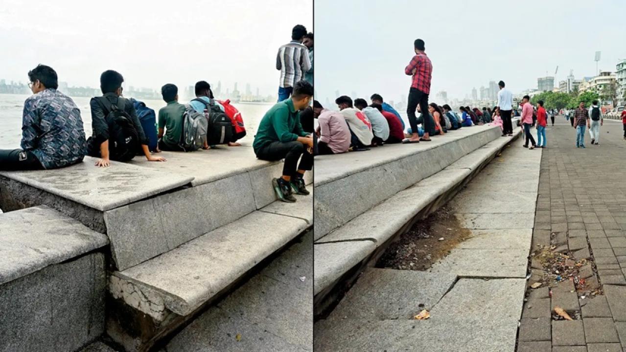 Iमरीन ड्राइव की सैरगाह में जर्जर टाइलें, गंदगी और गड्ढों ने बिगाड़ी खूबसूरती
