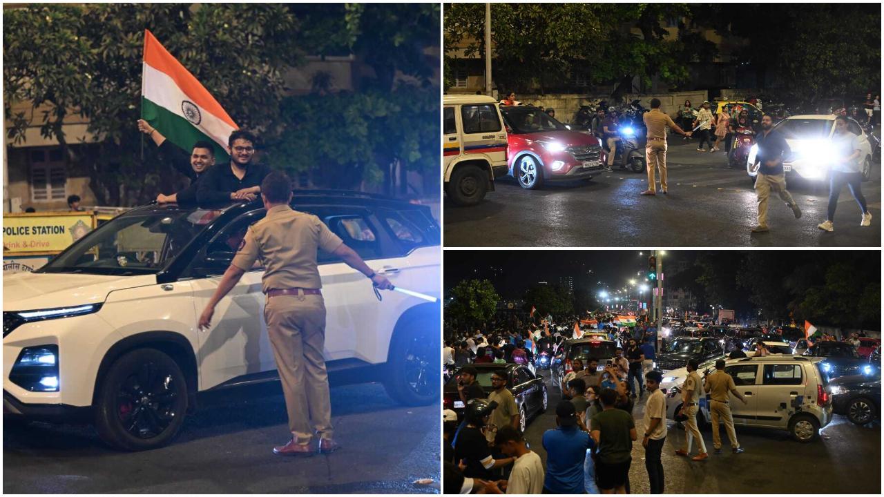 चर्चगेट (पश्चिम) स्थित रतनलाल बुबना चौक और मरीन ड्राइव प्रोमेनेड पर सैकड़ों की संख्या में क्रिकेट प्रेमी इकट्ठा हुए और जमकर जश्न मनाया. (Pics: Satej Sharad Shinde)