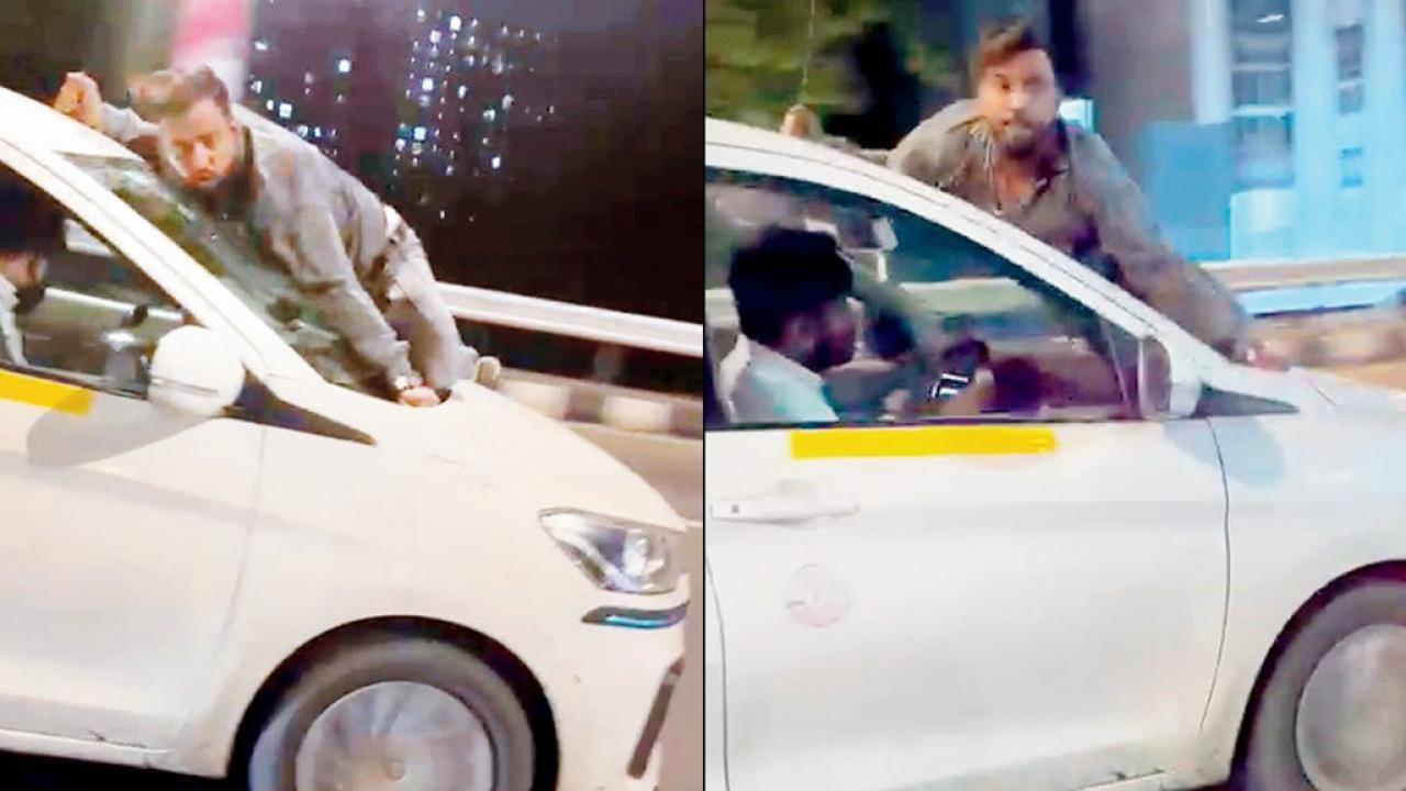 वीडियो का स्क्रीनग्रैब जिसमें असलम पठान को कार के बोनट पर घसीटते हुए दिखाया गया है.
