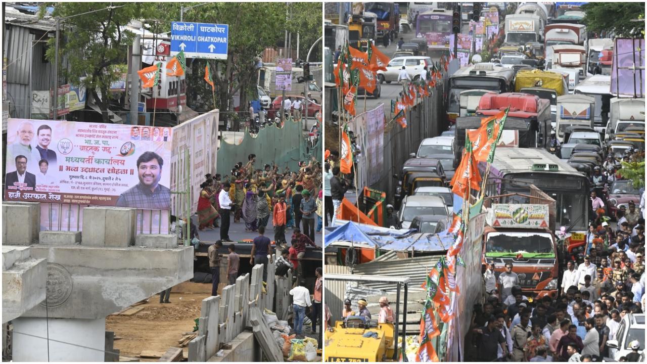 दरअसल, कुर्ला में भाजपा “वाहतूक गड” मध्यवर्ती कार्यालय का उद्घाटन समारोह आयोजित किया गया था, जिसमें बड़ी संख्या में पार्टी कार्यकर्ताओं और वाहनों की मौजूदगी के चलते यातायात पूरी तरह बाधित हो गया. (Pics: ASHISH RAJE)