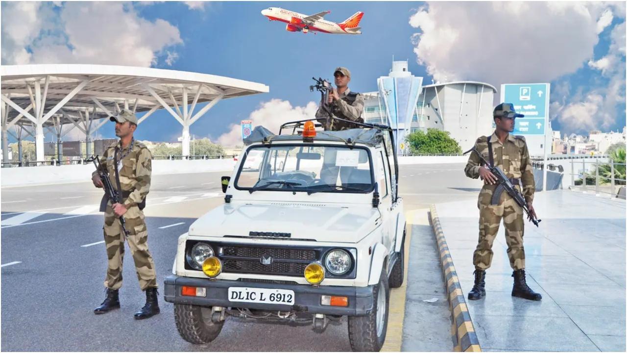 नवी मुंबई अंतर्राष्ट्रीय हवाई अड्डे पर सुरक्षाकर्मी. तस्वीर/विशेष व्यवस्था