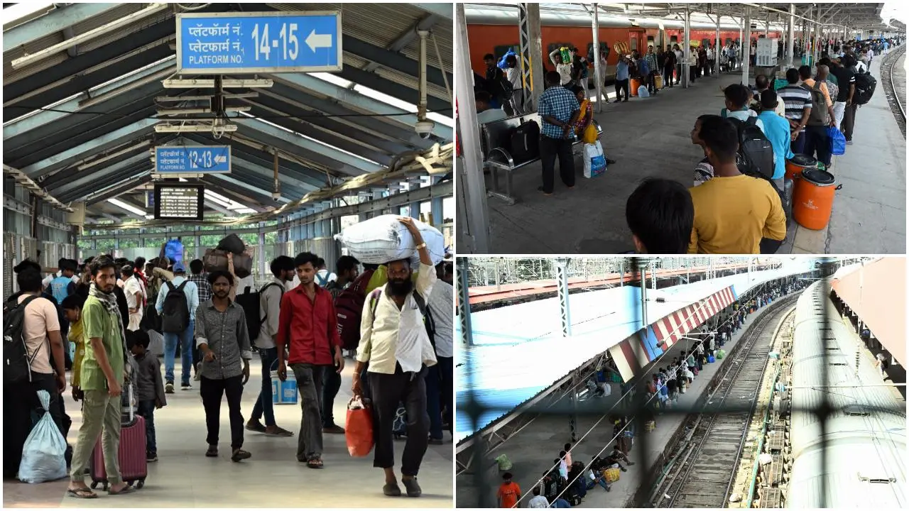 Iत्योहारी में मुंबई CSMT पर यात्रियों का सैलाब, प्लेटफार्म 12 से 15 तक लंबी कतारे