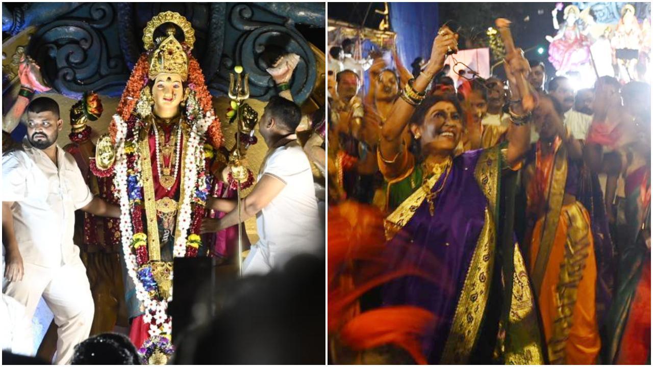 इस दौरान चॉल का माहौल भक्तिमय हो उठा. पारंपरिक वाद्य यंत्रों की थाप पर आशा गवली खुद ‘लाज़िम’ खेलती हुई दिखाई दीं. (Pics/Ashish Raje) 